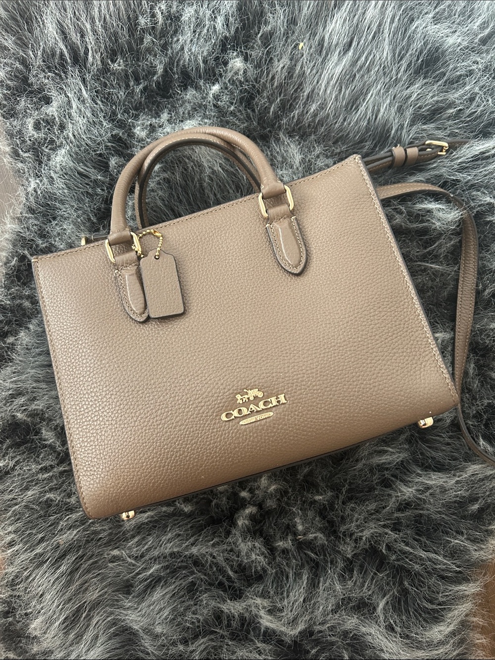 Coach Pebbled Leather Satchel in Taupe with Gold Hardware